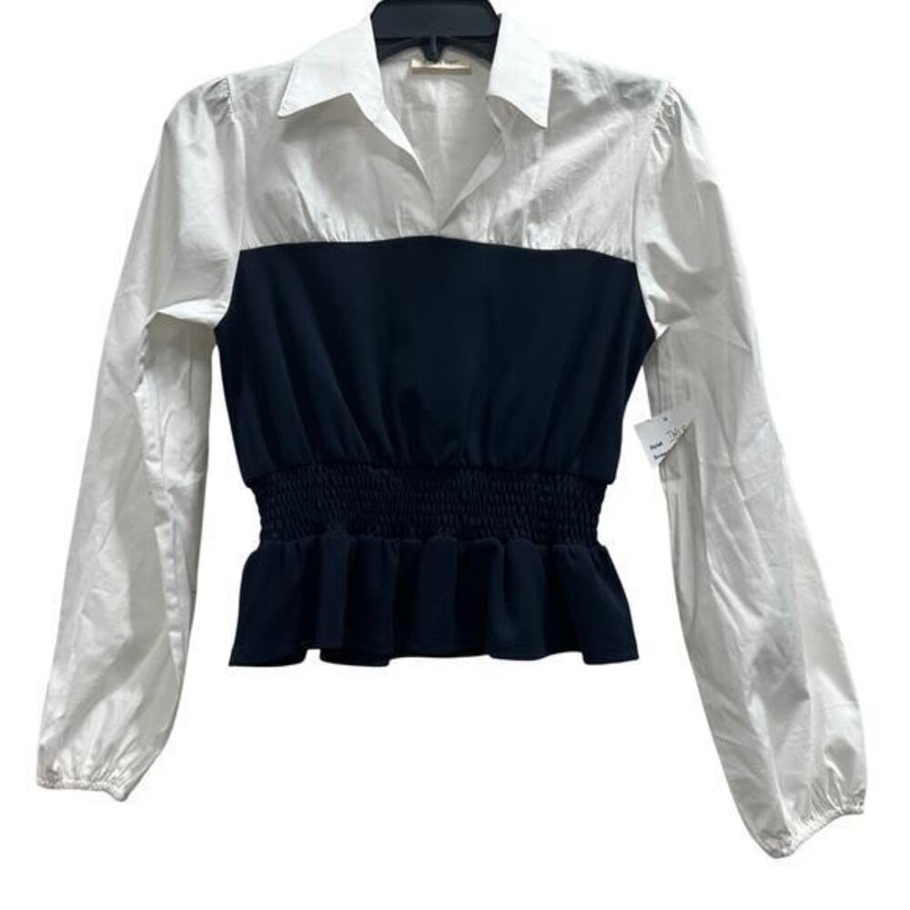 Urban Rose cosplay academia preppy navy blue and white peplum blouse SZ S